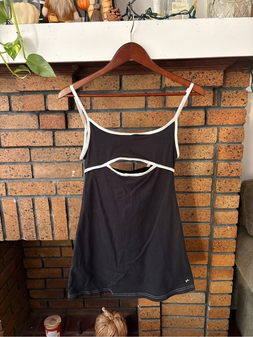 Urban Outfitters Black Camisole Tank with White Trim and Front Cutout